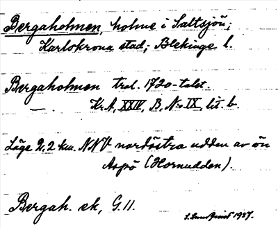 Bild på arkivkortet för arkivposten Bergaholmen