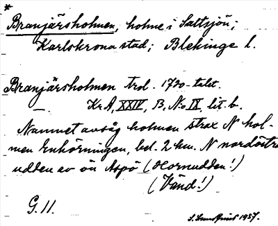 Bild på arkivkortet för arkivposten *Branjärsholmen