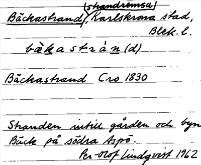 Bild på arkivkortet för arkivposten Bäckastrand