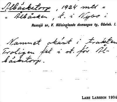 Bild på arkivkortet för arkivposten Albäckstorp