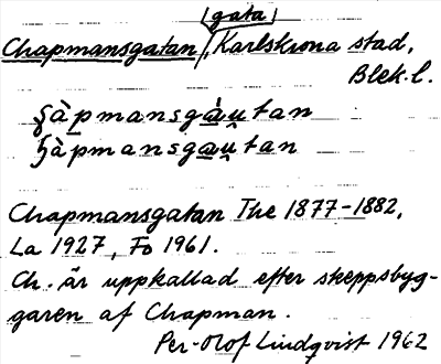 Bild på arkivkortet för arkivposten Chapmansgatan