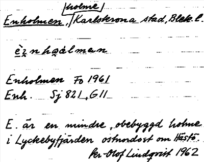 Bild på arkivkortet för arkivposten Enholmen