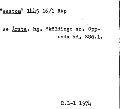 Bild på arkivkortet för arkivposten »aastom», se Årsta