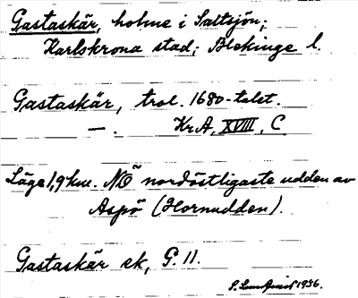 Bild på arkivkortet för arkivposten Gastaskär