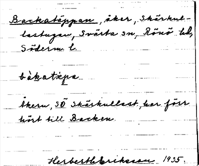 Bild på arkivkortet för arkivposten Backatäppan
