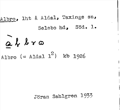 Bild på arkivkortet för arkivposten Albro