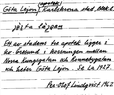 Bild på arkivkortet för arkivposten Göta Lejon
