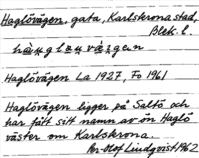 Bild på arkivkortet för arkivposten Haglövägen