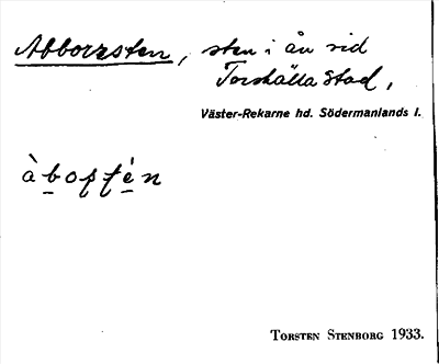 Bild på arkivkortet för arkivposten Abborrsten