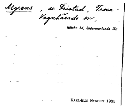 Bild på arkivkortet för arkivposten Algrens, se Fristad