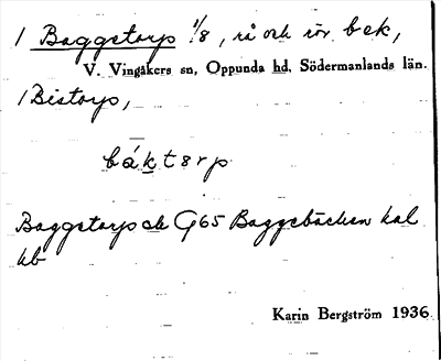 Bild på arkivkortet för arkivposten Baggetorp