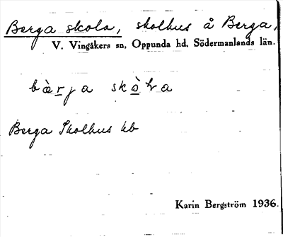 Bild på arkivkortet för arkivposten Berga skola
