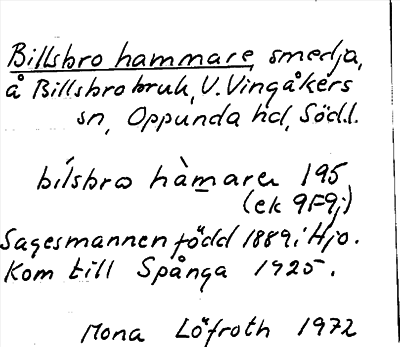 Bild på arkivkortet för arkivposten Billsbro hammare