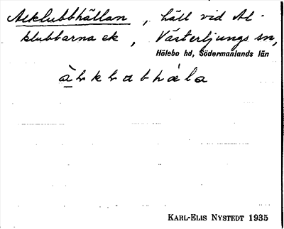 Bild på arkivkortet för arkivposten Alklubbhällan