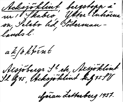 Bild på arkivkortet för arkivposten Acksjöklint