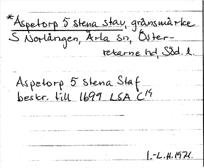 Bild på arkivkortet för arkivposten *Aspetorp fem stena stav