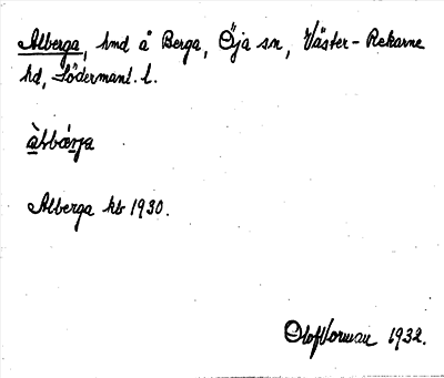 Bild på arkivkortet för arkivposten Alberga