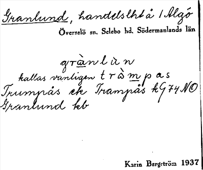 Bild på arkivkortet för arkivposten Granlund