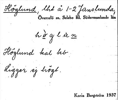 Bild på arkivkortet för arkivposten Höglund