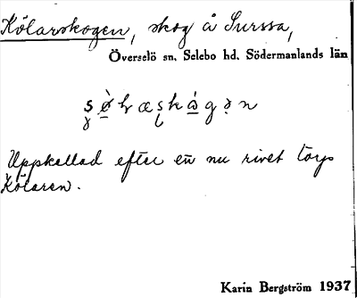 Bild på arkivkortet för arkivposten Kölarskogen