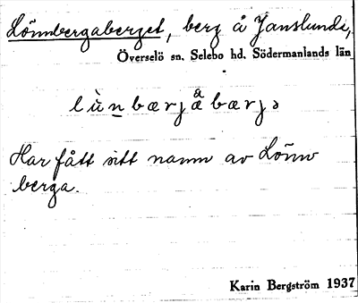 Bild på arkivkortet för arkivposten Lönnbergaberget