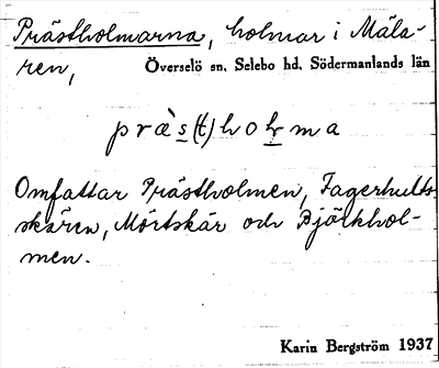 Bild på arkivkortet för arkivposten Prästholmarna