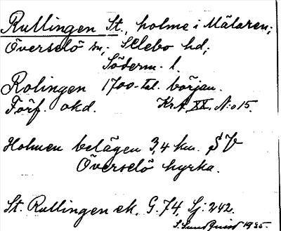 Bild på arkivkortet för arkivposten Rullinge, St.