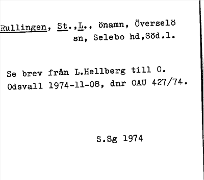 Bild på arkivkortet för arkivposten Rullingen, St., L.