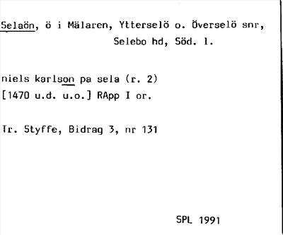 Bild på arkivkortet för arkivposten Selaön