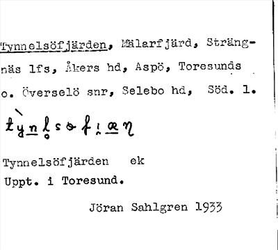 Bild på arkivkortet för arkivposten Tynnelsöfjärden