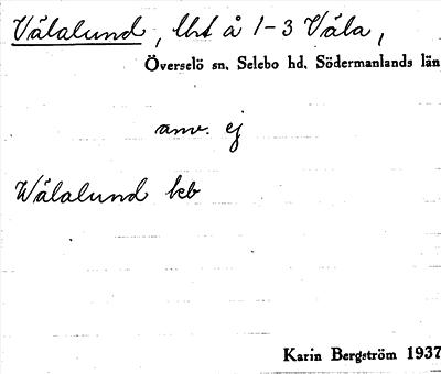 Bild på arkivkortet för arkivposten Välalund