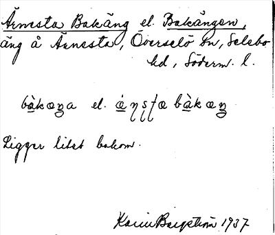 Bild på arkivkortet för arkivposten Ärnesta Bakäng el. Bakängen