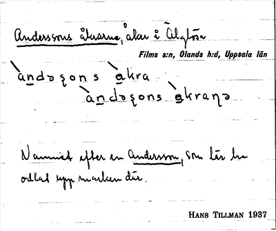 Bild på arkivkortet för arkivposten Anderssons åkrarne