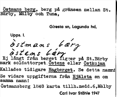 Bild på arkivkortet för arkivposten Östmans berg, se Hagberget