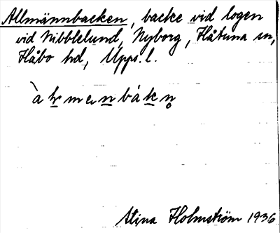 Bild på arkivkortet för arkivposten Allmännbacken