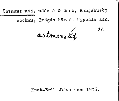 Bild på arkivkortet för arkivposten Östmans udd
