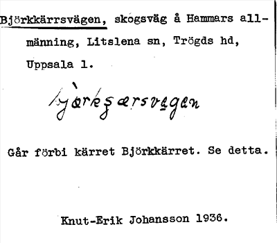 Bild på arkivkortet för arkivposten Björkkärrsvägen