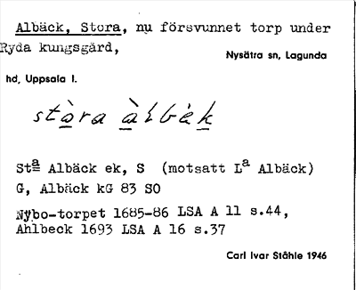 Bild på arkivkortet för arkivposten Albäck, Stora