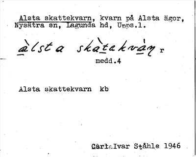 Bild på arkivkortet för arkivposten Alsta skattekvarn