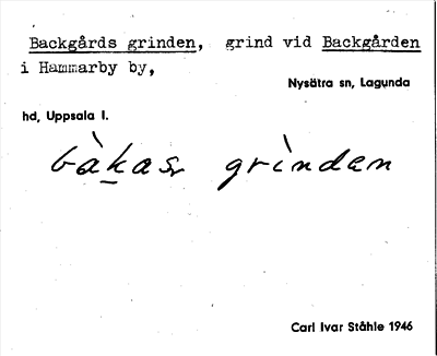 Bild på arkivkortet för arkivposten Backgårds grinden
