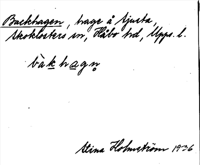 Bild på arkivkortet för arkivposten Backhagen
