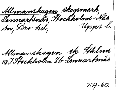 Bild på arkivkortet för arkivposten Allmanshagen