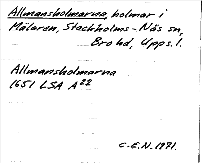 Bild på arkivkortet för arkivposten Allmansholmarna