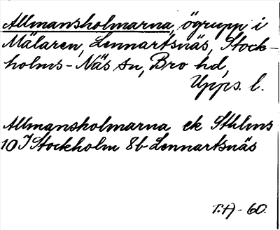 Bild på arkivkortet för arkivposten Allmansholmarna