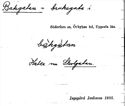 Bild på arkivkortet för arkivposten Bakgatan