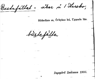 Bild på arkivkortet för arkivposten Bastufället
