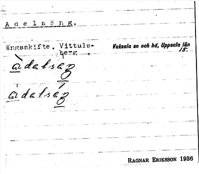 Bild på arkivkortet för arkivposten Adelsäng