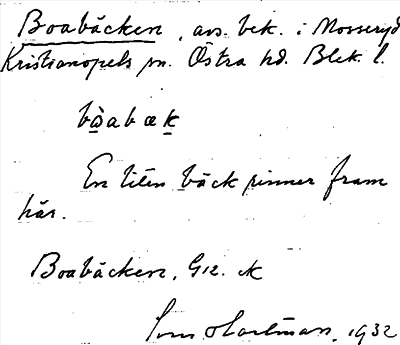 Bild på arkivkortet för arkivposten Boabäcken