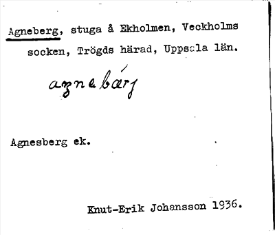 Bild på arkivkortet för arkivposten Agneberg