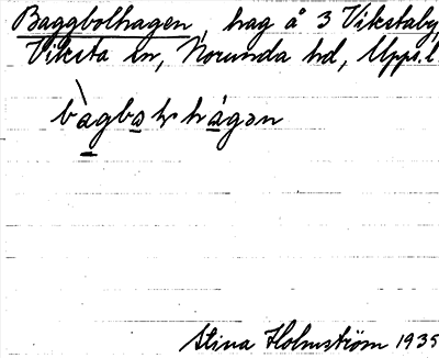 Bild på arkivkortet för arkivposten Baggbolhagen